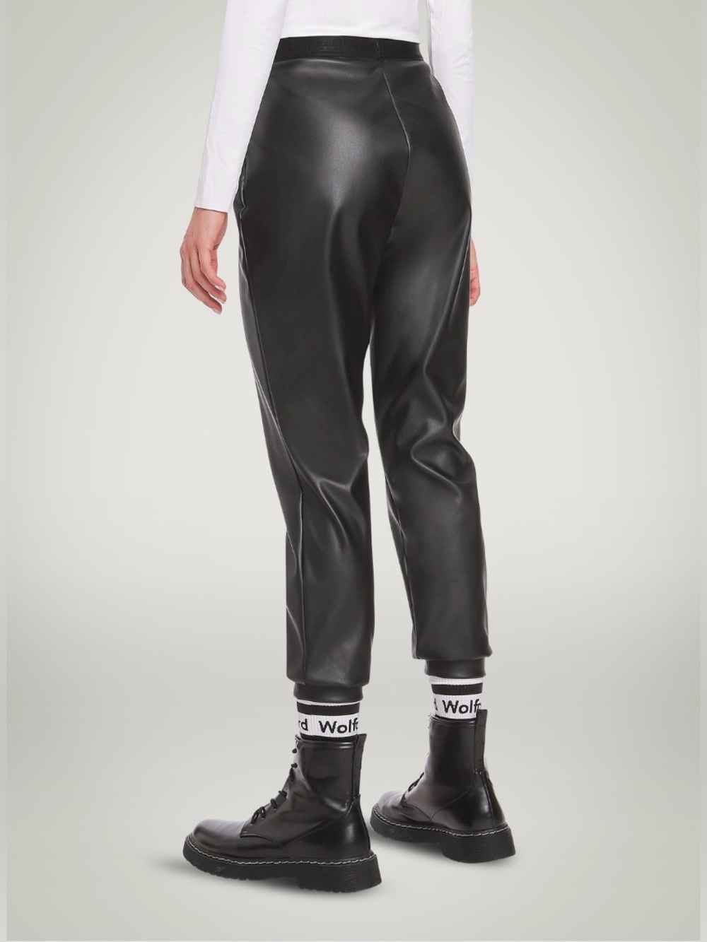 Wolford NWT Vegan Black Leather Trousers with Branded Waistband. Size Medium